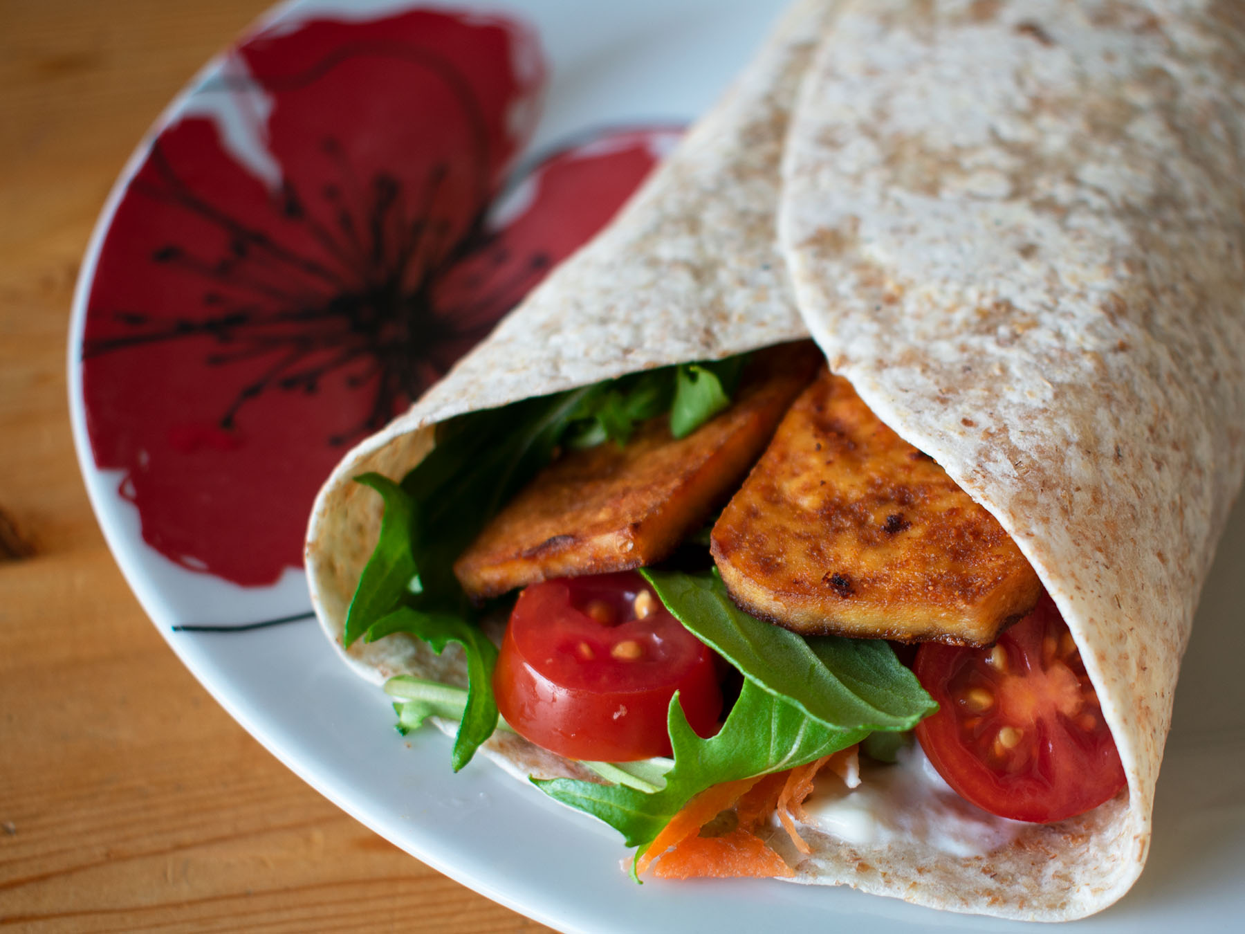 Smoky Baked tofu in a wrap