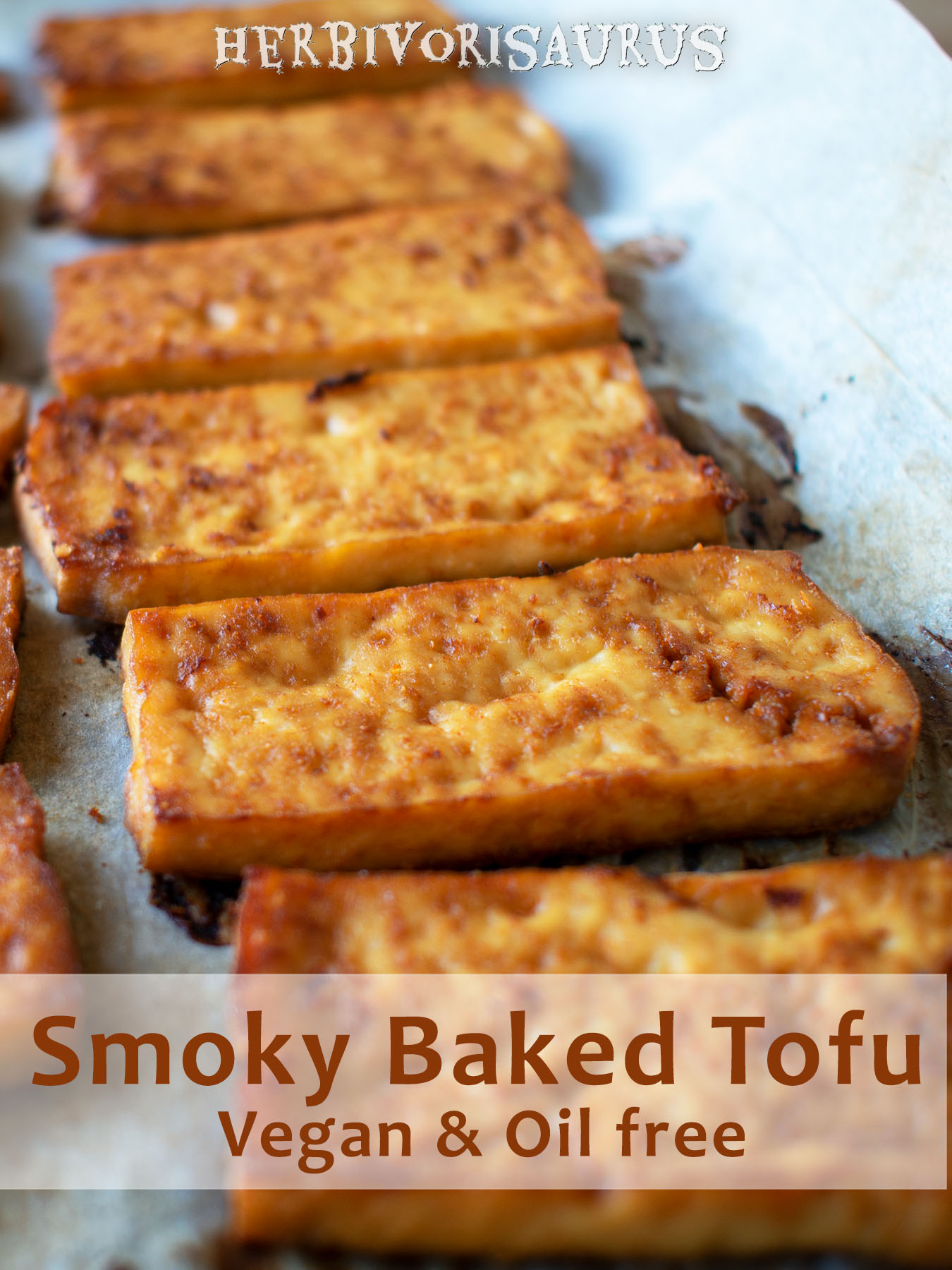 Smoky, savoury baked tofu slices. These are delish in a wrap or sandwich and make a great vegan