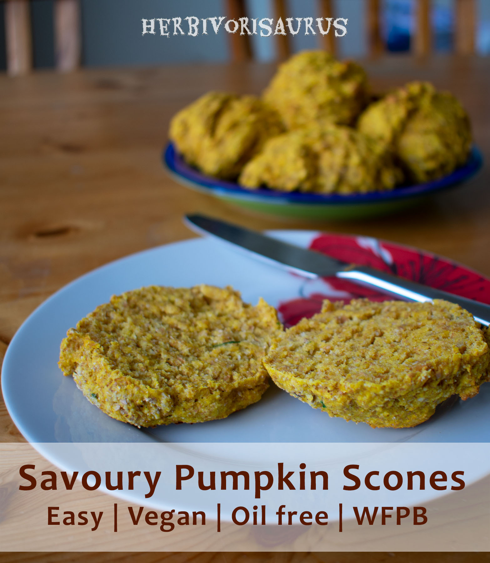 Savoury pumpkin scones that are vegan, oil free and whole food plant based. These are so quick and easy to make, they are ready to eat in just 15 minutes!